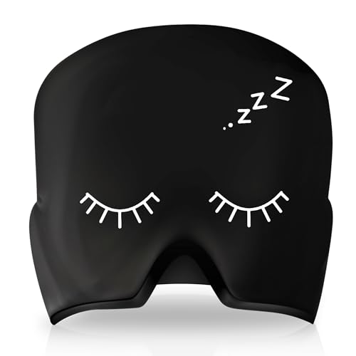 Bonnie&Co Gorro Migraña - Antifaz Gel 400 Frío Alivio Sinusitis, Dolor de Cabeza, Estrés, Jaqueca, Bolsas y Ojeras - Máscara Dolor de Cabeza 360º con Terapia Frío o Calor Reutilizable (Negro)