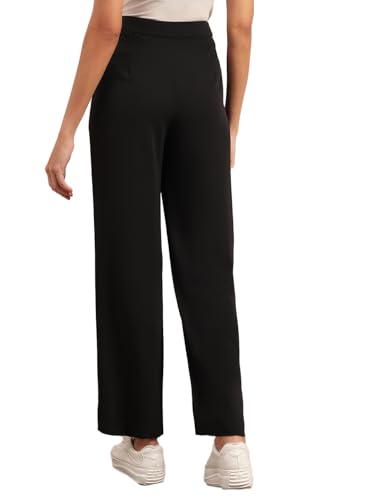 Image of VERO Moda Women's Relaxed 'Desk-to-Dinner' Straight Fit High Rise Stretch Formal Trousers | Formal Pants for Women