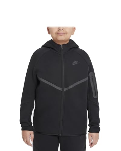 Nike Sportswear Tech Fleece Big Kids' Full-Zip Hoodie (Extended Size) (HV6166-010, Black/Black/Black/Black)