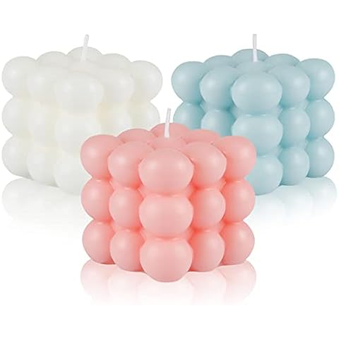 Weinsamkeit 3 Pcs Bubble Candle White Pink Blue Soy Wax Candles Cute Cube Scented Candle Small Relaxing Candle Presents Natural Handmade Aesthetic Candle for Room Decoration Cover