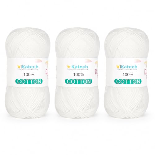 Image of Katech 1OO% Cotton Yarn for Crocheting-2 Sport Weight Baby Yarns (White)