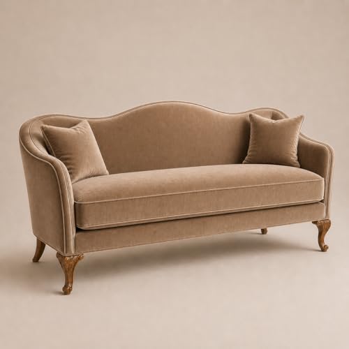 Image of Chaise Lounge Royal Carving Sofa Design Golden Polished and Leatherette Cover (Brown)
