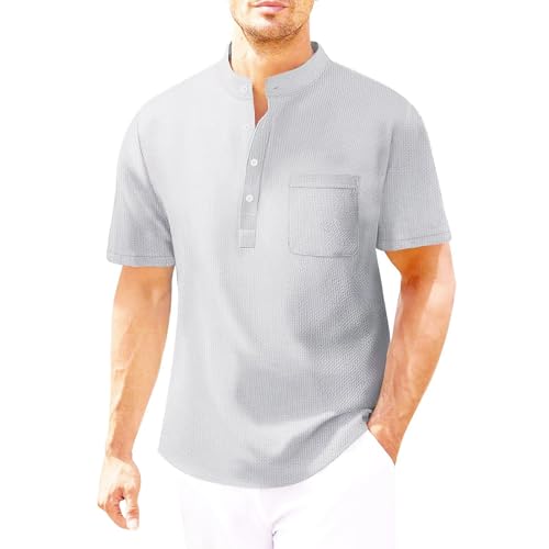 Casual Mens Short Sleeve Cotton Linen Pullover Tops