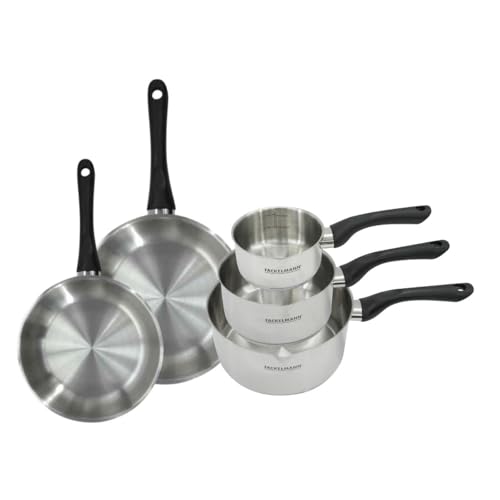 Fackelmann 9443750 Set 2 padelle 20 e 24 cm e 3 padelle 12 16 e 20 cm in acciaio inox 18/8, padella tutti i fuochi, padella a induzione, padella senza PFAS, pentola tutti i fuochi, acciaio