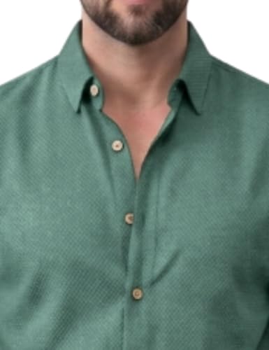 Image of NexaFlair Men's Regular Fit Solid Pattern Laffer Cotton Shirt with Long Sleeve Collared Neck Standard Length and Button Down Closure Type | Mens Casual Shirts | Man's Formal Shirts