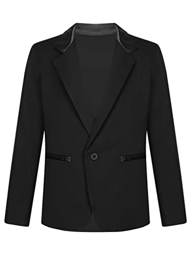 Mufeng Costumes Mariage Soirée Enfant Garcon Vestons Blazer Baptême Cérémonie Costume Smoking Garcon d'honneur Gala Noel Tuxedo Jacquard Blazer 3-14 Ans Noir 7-8 Ans Cover