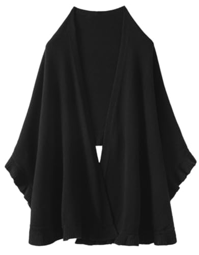 Women's Soft Cashmere Shawl Wraps Open Front Poncho Cape Chunky Cardigan Sweater Scarf Ruffled Edge Fall Winter