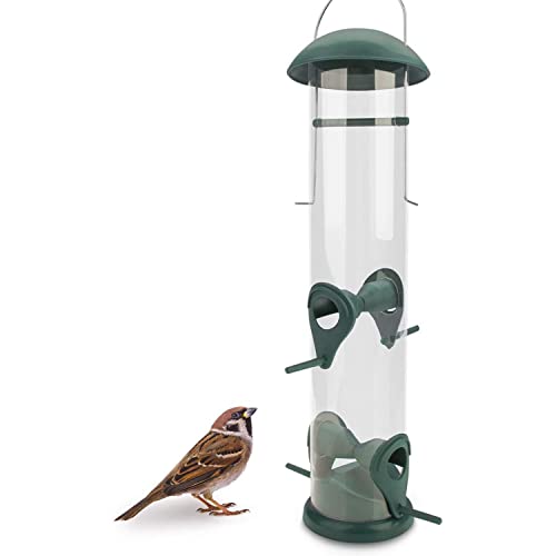 Wildlife Friend I Mangeoire Oiseaux à Grain 30cm Vert - avec 4 Points D'approche, Mangeoires pour Oiseaux Sauvages, Colonne d'alimentation, Silo...