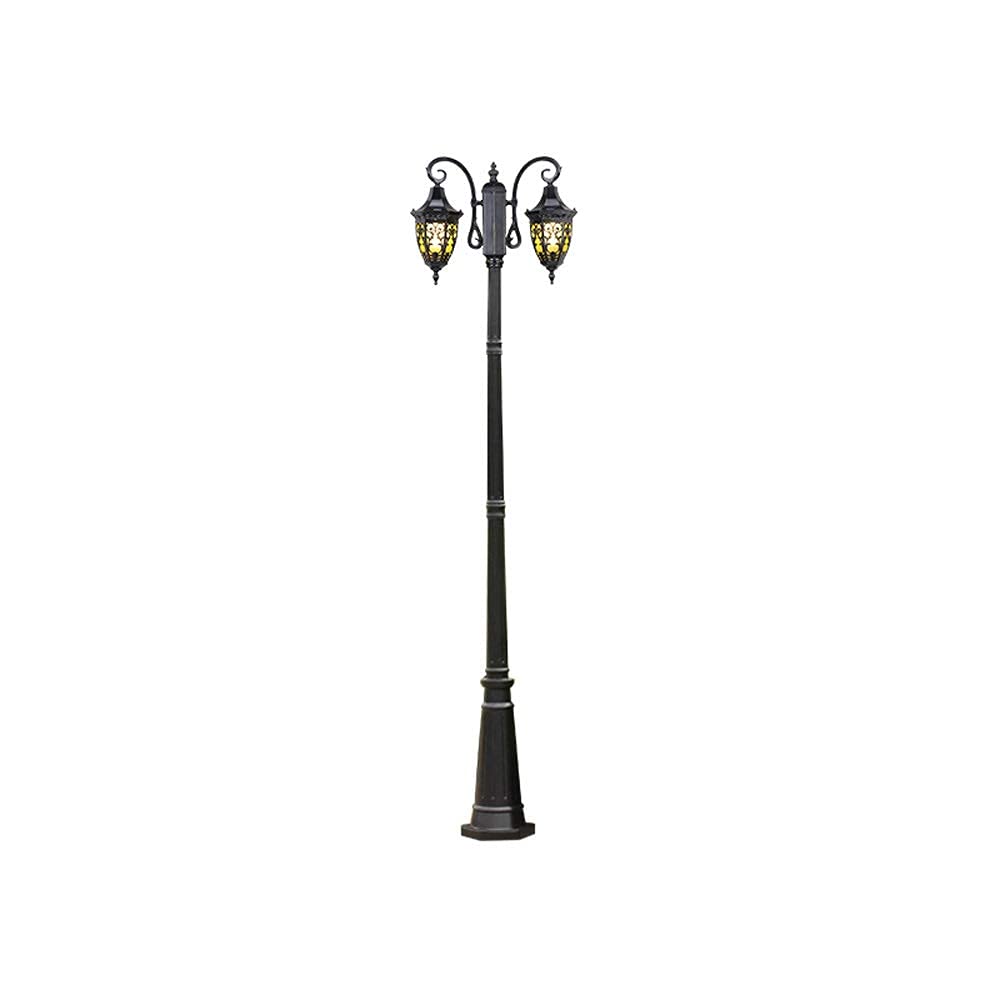 QUSYZD Lamp Post Lights Outdoor, 2-Lights E27 Ip54 Waterproof Vintage High Pole Path Way Glass Column Lamp European Outdoor Metal Aluminum Street Pillar Light Garden Courtyard,Black-Height 2.3m