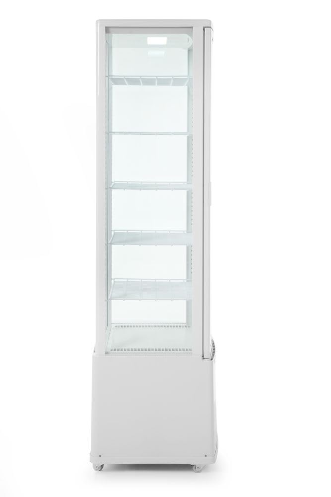 HENDI Witryna chłodnicza, z 5 regulowanymi półkami, zakres temperatur: od 0° do 6°C, 4 kółka, oświetlenie LED, lodówka, 270L, 230V/380W, 556x526x(H)1913mm, stal nierdzewna, szkło, ABS, PVC, biały
