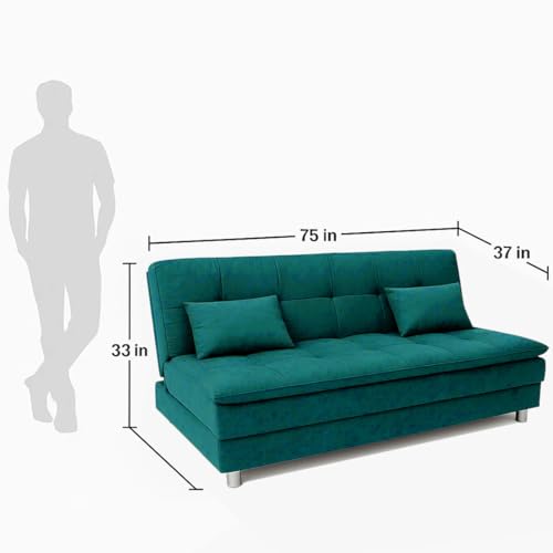 Image of FURNY Gaiety 3 Seater Fabric Sleeper Supersoft Sofa Cum Bed (Aqua Blue)