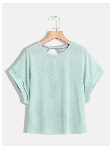 Image of SOLY HUX Women Open Back Tops Workout Backless Tee Casual Athletic Shirts Short Sleeve Oversized Gym T Shirt