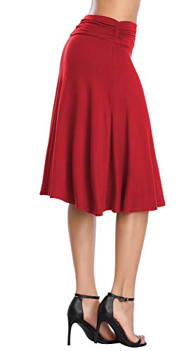 Image of Urban CoCo Women's Ruched High Waist Knee Length Jersey A-Line Stretchy Flared Casual Skirt