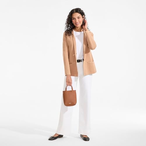 Image of Lands' End Womens FG Ctn Btn Front Blazer Sweater Vicuna Heather Petite X-Large