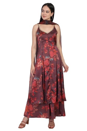 Ensemble de luxe en satin marron avec détails floraux pailletés W for Woman