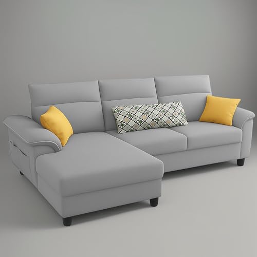 Image of Casaliving Seams LHS 4 Seater L Shape Sofa for Living Room (Grey Fabric) Premium Fabric Sofa
