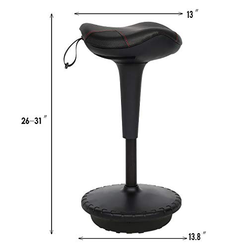 Image of Puluomis Balance Perch Stool Saddle Design Wobble Stool Adjustable Height 26-31 Inch for Active Sitting Office Standing Desk Swivel Stool, Black