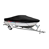 MSC Heavy Duty 600D Marine Grade Polyester Canvas Trailerable Waterproof Boat Cover,Fits V-Hull,Tri-Hull, Runabout Boat Cover (420D Black, Model C - Length:16'-18.5' Beam Width: up to 94')