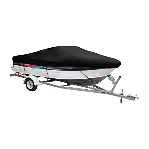 MSC Heavy Duty 600D Marine Grade Polyester Canvas Trailerable Waterproof Boat Cover,Fits V-Hull,Tri-Hull, Runabout Boat Cover (420D Black, Model B - Length:14'-16' Beam Width: up to 90