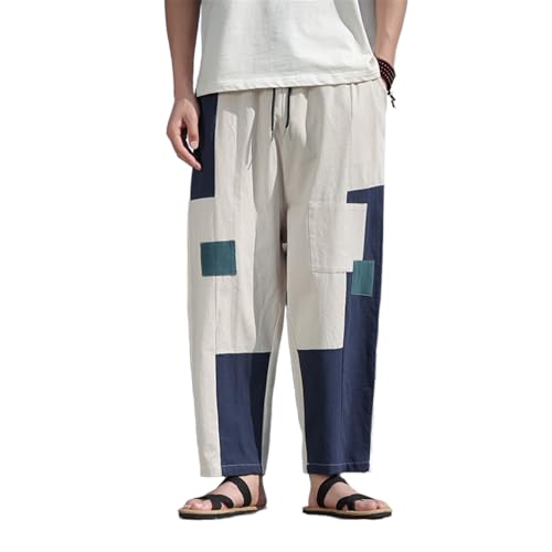 Sarouel homme coton lin ample jambe large vintage décontracté style chinois