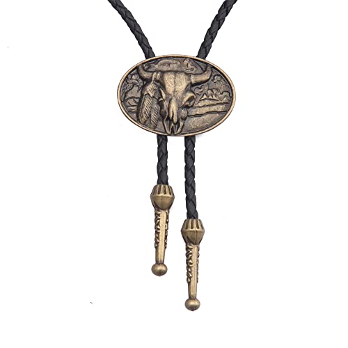 Image of GelConnie Bolo Ties for Men Women Western Cowboy Tie Mens Western Necklace Leather Necktie Gold Bolero Tie Cowboy Necklace
