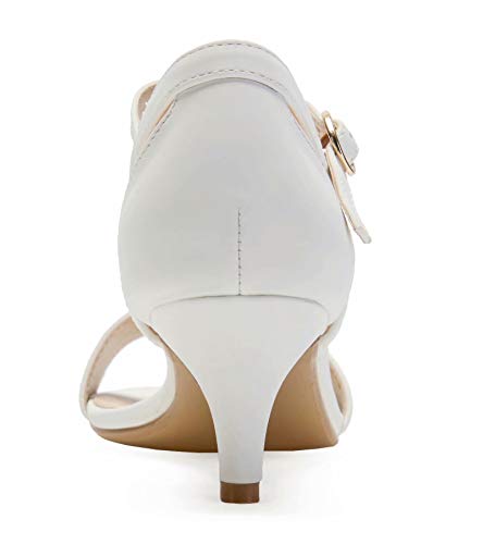 ComeShun Womens Shoes Ankle Strap Open Toe Stilettos Dress Party Bridal Wedding Pumps Low Kitten Heels Sandals (8 US, White)