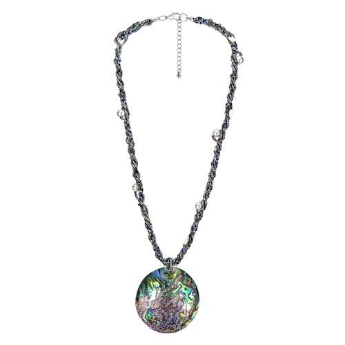 Aeravida NS-0743-ABA Unisex Beautiful Spirit Of The Ocean Abalone Shell Nautical Charm Medallion Beaded Rope Statement Necklace cover