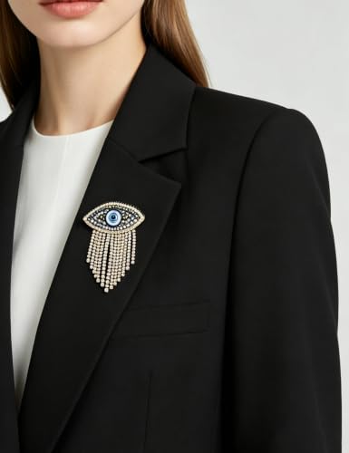 Image of Retro Evil Eye Brooch Fashion Unique Crystal Pearl Abstract Eyes Brooches Pin Badge for Women Bridal Jewelry Gift