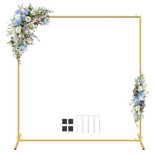 JEBUTU Wedding Arch Backdrop Stand Square 6.6x6.6FT Gold Balloon Arch Stand Garden Arbor Backdrop Frame for Wedding Party Birthday Baby Shower Photo Booth Background Decoration