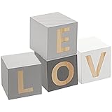 Baluue 4 Piezas Love Bloques de Madera Decorativos para Hogar Estilo Nórdico de Adornos de Escritorio Interiores Colores Gris Blanco y Oscuro Accesorios para Decoración de Interiores