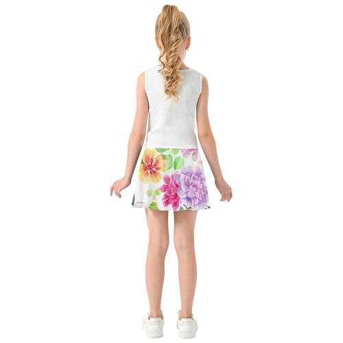 Joisal Watercolor Flowers Pastel Pink Athletic Shorts Girls Skorts Tennis Skirts Kids Breathable School Skirt 3t4