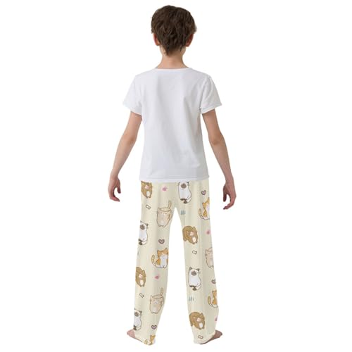 Boys' Pants Cute Cartoon Cat Yellow Long Bottoms Jogger Pants Elastic Waist Trousers with Pockets S-XL3