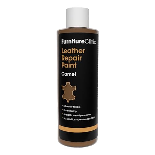 Furniture Clinic Leather Repair Paint | 2-in-1 Seal and Color | Use on Scratches, Tears, and Holes in Car Seats, Furniture | Quick and Easy Leather Repair Kit for Furniture (Camel, 250ml / 8.5oz)