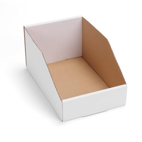 Image of EXYGLO Cardboard Storage Bins 35 Pack, 9.4x6x4.5 Inch Cardboard Boxes, Corrugated Organizer Bins for Pantry, Shelves, Garage, Office, Shop, White