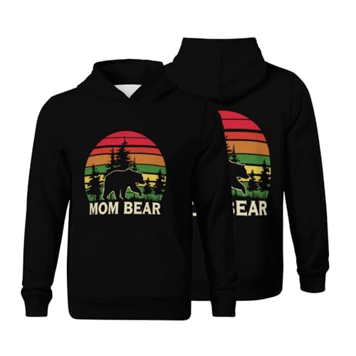 Kids Retro MAMA BEAR Women Family Mom Gift Boys Girls Lightweight Kangaroo Pocket Fleece Hoodies