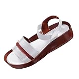 BIISDOST Ropa de abrigo para mujer moderna y versátil con correas gruesas y sandalias planas Zapatos negros para mujer, Color blanco., 37 EU