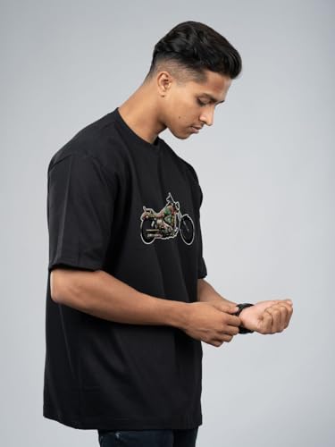 Image of T-Shirt for Men - 100% Cotton Ladakh Motorcycle Rider Half Sleeve Round Neck Graphic Print | Regular & Oversized Fit | 180 /220 GSM | S-5XL | Black, Navy Blue, Olive, Red, White