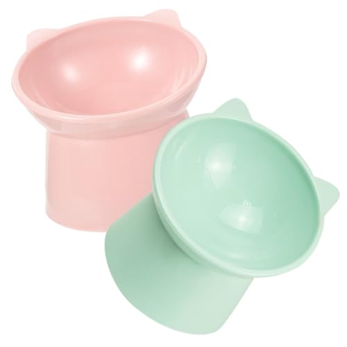 DECOMELODY 2個 防打翻猫碗 傾斜設計で首と腰に優しい 高さ可能な製ペット用フードボウル 猫や小型犬の日常使用に適した滑らかで清掃簡単な食