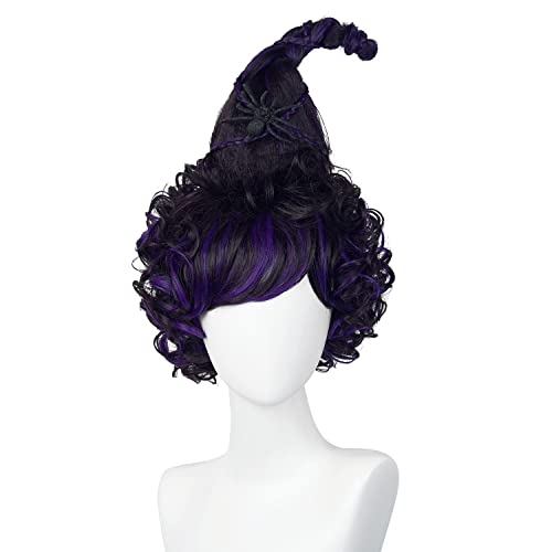 Black Purple Mary Wig For Kids Adults Pre-Styled Fluffy Braided Witch Wig Costume Halloween Party Hair Wigs With Braid For Kids With Cap #TOP12