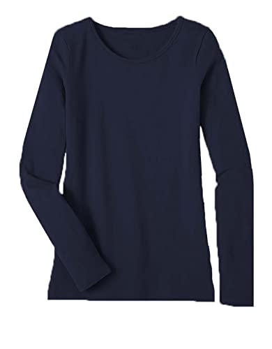 Women's Ladies Long Sleeve T-Shirt Ladies Plus Size Round Neck Stretchy Plain Fitted Basic Jersey Casual Tee Top. Navy