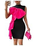 GORGLITTER Women's Bow Dress Mock Neck Sleeveless Y2k Cocktail Bodycon Mini Dresses Black and Pink Large