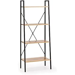 Estanteria Madera 60 Cm Ancho HOMN LIVING Estantería de Escalera Ana 4 estantes, Color Roble/Negro, 60 cm (Ancho) 33 cm (Profundo) 148 cm (Altura)