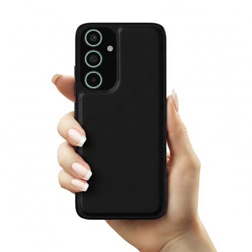 Image of Leather Case for Samsung Galaxy A55 Premium Protective Stylish Slim Cover with Shockproof Raised Edges Black