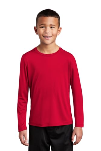 SPORT-TEK Youth Posi-UV Pro Long Sleeve Tee | Athletic Fit T-Shirt for Boys & Girls, Lightweight Summer Clothing with UPF 50 Protection for Kids True Red