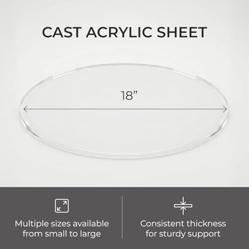 Image of Clear Plexiglass Sheet Round 18 Inch Diameter 1 /8 Inch Thick Acrylic Cake Board Display Stand Flame-Polished Tabletop Protector for Crafts Coasters by Fab Glass and Mirror
