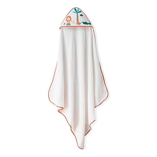 Set Capa de baño con babero para bebés - León Palmera blanco naranja
