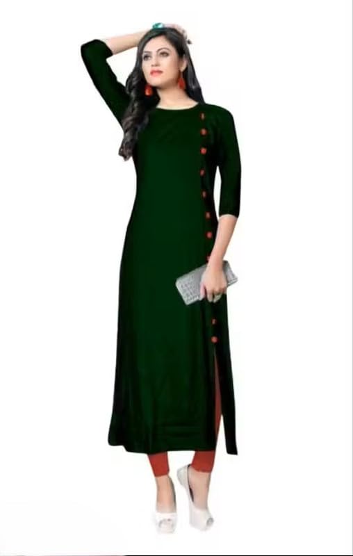 Trending & Pretty Long Gown with Beautiful Front Mirror Embroidery and Storage Print for Women's and Girls |A11|Button Long_--image-40