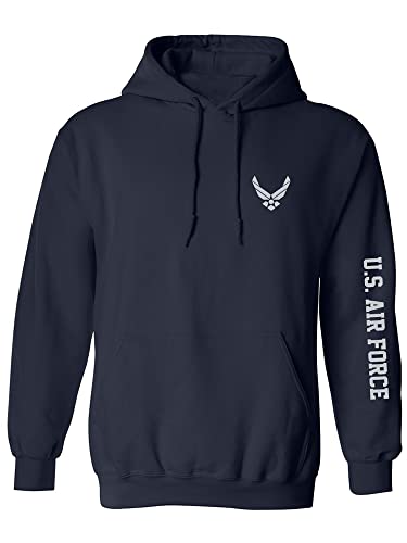 zerogravitee U.S. Air Force Grey Sleeve Print Adult Hooded Sweatshirt in Navy - X-Large