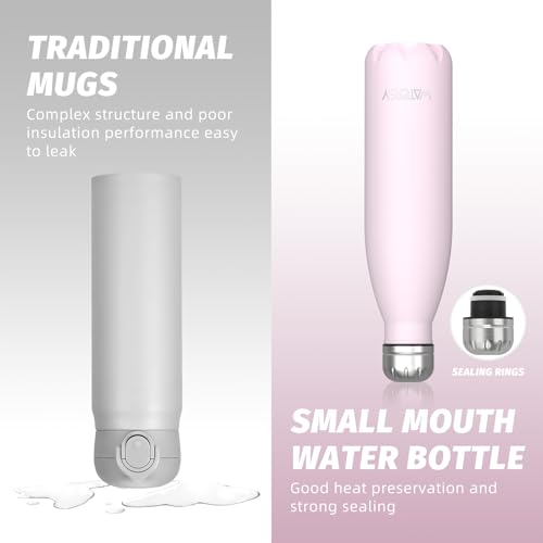 Image of WATERSY Stainless Steel water bottles,17oz /500ml Insulated Water Bottles,Pink metal water bottle Keeps Drink Cold and Hot,BPA Free kids water bottles for School,Gym,Travel,Sports