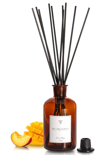 BY VELCHEVA, Ambientador mikado GREEN MANGO ı Perfume de Autor ı 125ml, Ambientadores de Hogar, Ambientador Varillas, botella de vidrio para casa, oficina, dormitorio, salón, cocina, baño